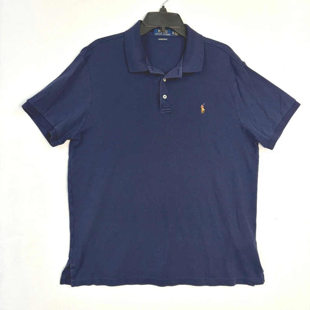 Polo Ralph‎ Lauren Mens Custom Slim Fit Polo Shirt Navy Blue XL Pony Logo Preppy